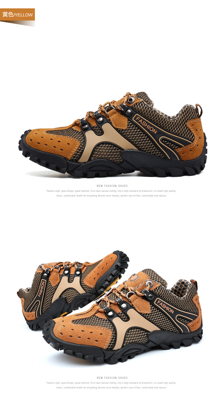 Summer men's shoes pedal outdoor sports and leisure leather shoes summer men's hiking breathable hollow mesh shoes