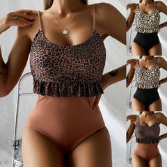 Leopard Lace One-Piece Swimsuit Feminine Bodycon Triangle Bikini