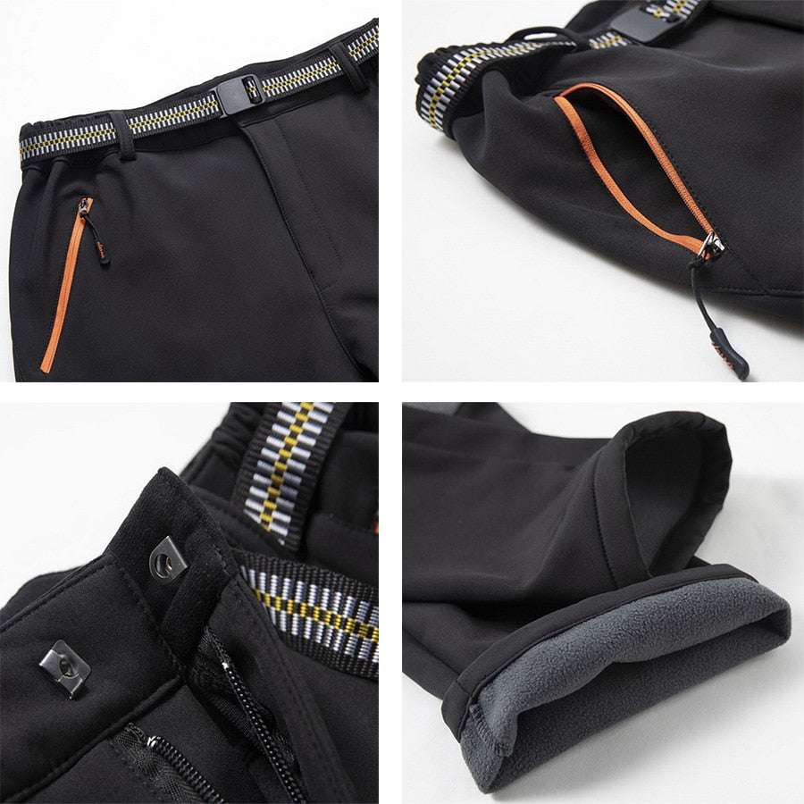 Reflective Men's Winter Hiking Pants Men Warm Fleece Softshell Trousers Outdoor Sports Thick Trekking Skiing Waterproof Pants