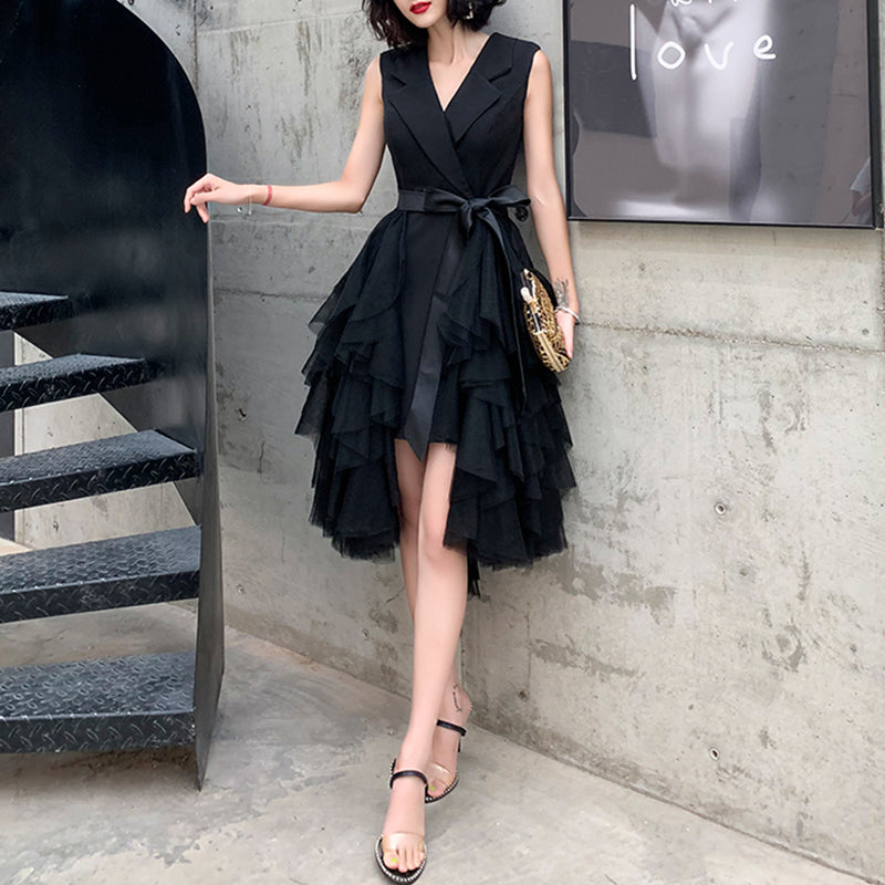 Ladies Sleeveless Short V-neck Fashion Party Evening Dress