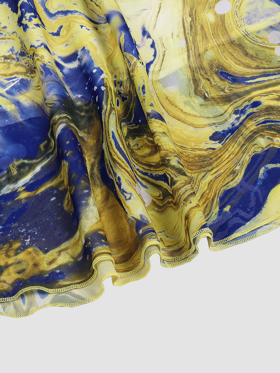 Yellow Printed Rendering Waist  Dress