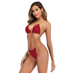 European and American bikini split swimsuit women's solid color leaky back swimwear