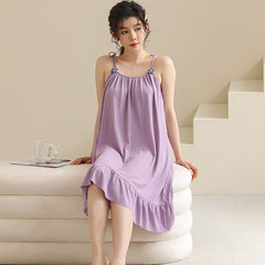 Big Yards M-5XL Sexy Spaghetti Strap Women Nightgowns Cotton Night Dress Casual Home Dress Night Shirt Sleepwear Nightwear 4XL