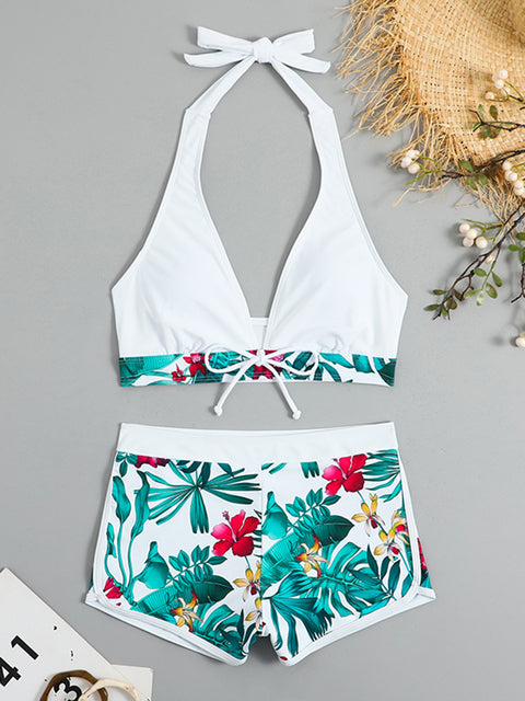 2023 Halter Bikini Set Short Swimsuit Women High Waist Swimwear Female Printed Bathers Swimming Bathing Swim Suit Beachwear