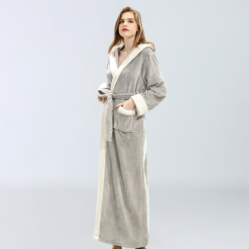 Ebay same style hooded nightdress women's autumn and winter dressing gown ladies long nightgown