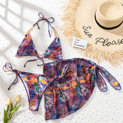 European and American new bikini sexy mesh three-piece swimsuit