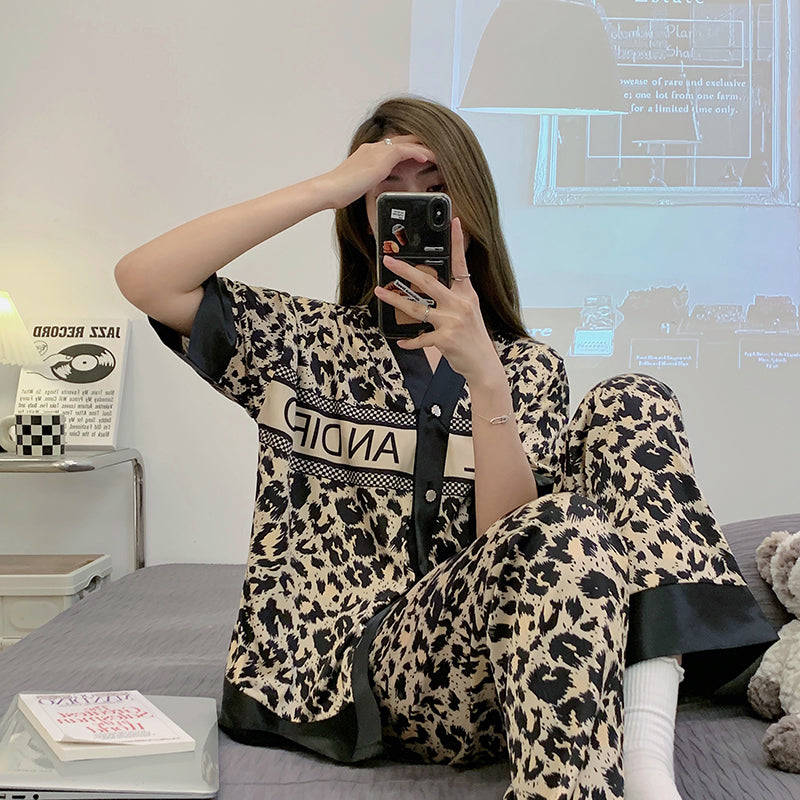 Summer new pajamas women's letters   silk casual home clothes three-piece set