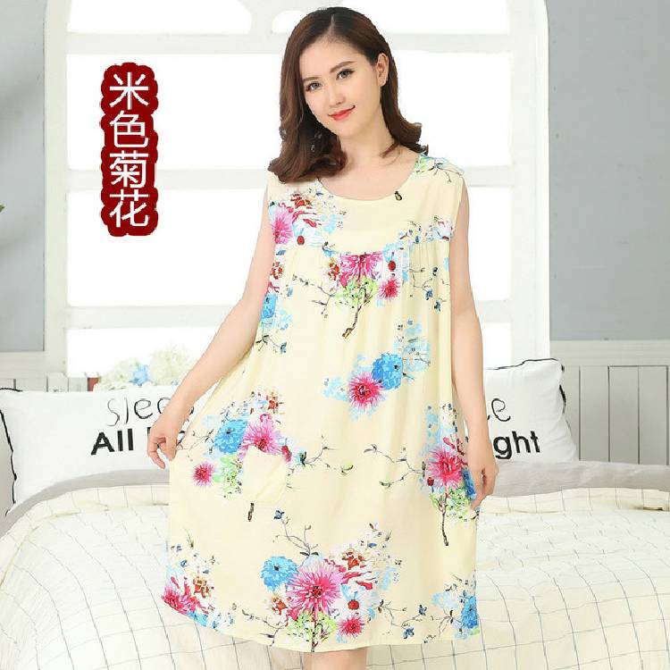 Female Mother Dress Artificial Cotton Home Service Plus Fat Size Summer Women'S Nightdress Middle Aged Cotton Silk Nightgown