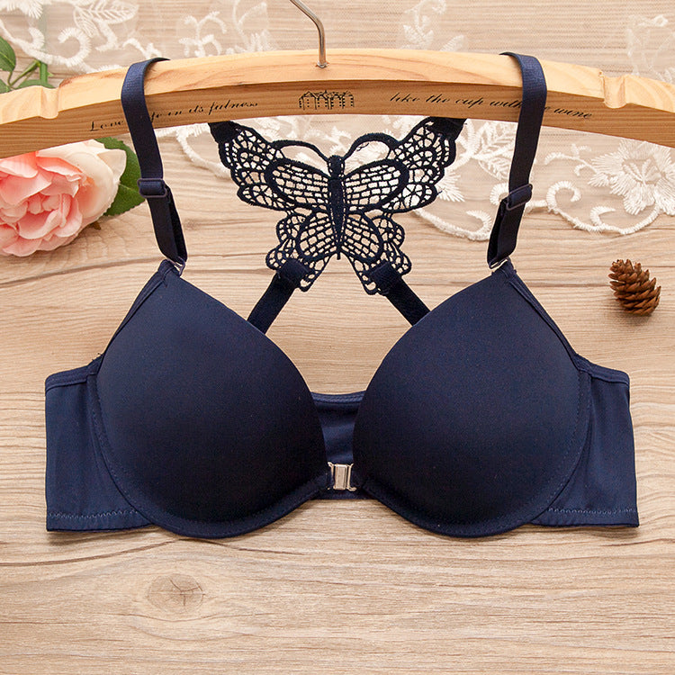 Front button girl underwear gathered sexy Japanese bra, lace trim back bra set