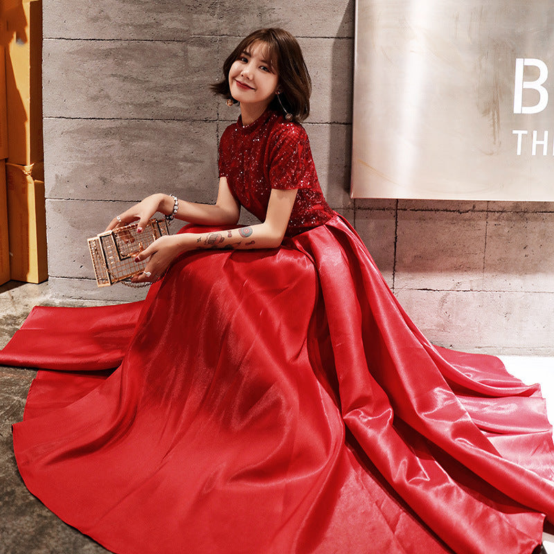 Hot sale new wedding toast bride 2022 new summer slim dress dress women's long banquet red back door evening dress