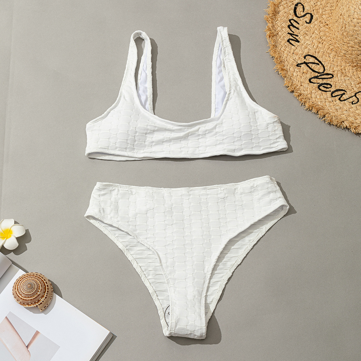 Swimsuit European and American Fashion Round Neck Split Solid Color Bikini Set