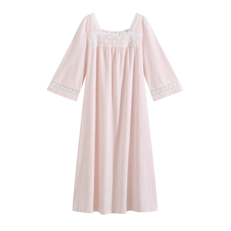 Women's Hanfu pajamas; s spring and autumn thin long-sleeved cotton lace antique sweet long skirt square collar girl style long section