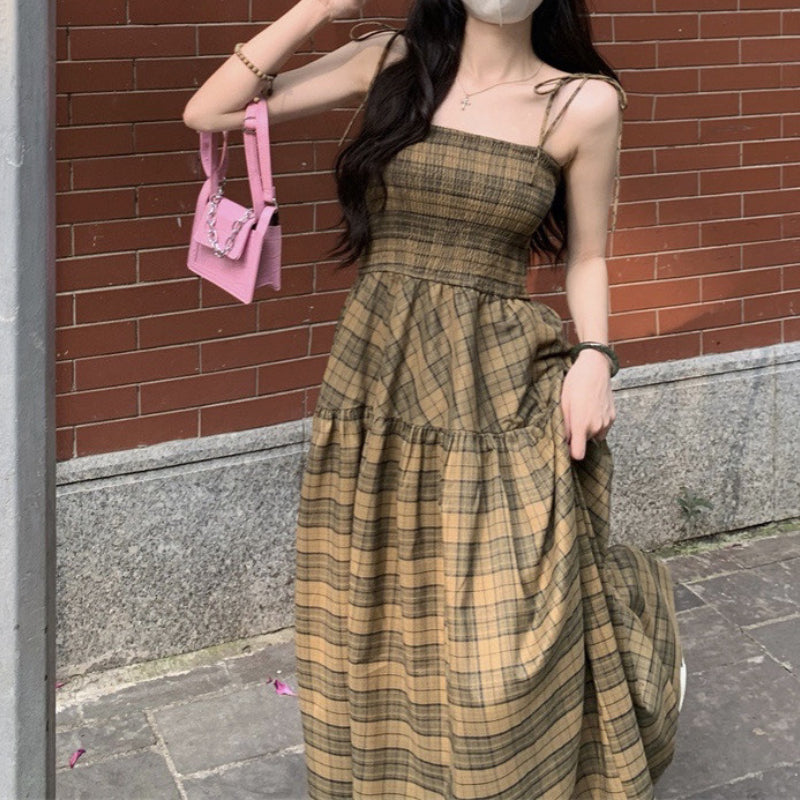 Plaid Millennium Bug Long Daily Chic Sundress Beach Body Slim Pullover Design Fashion Summer Dress Women 2023 Korean Style