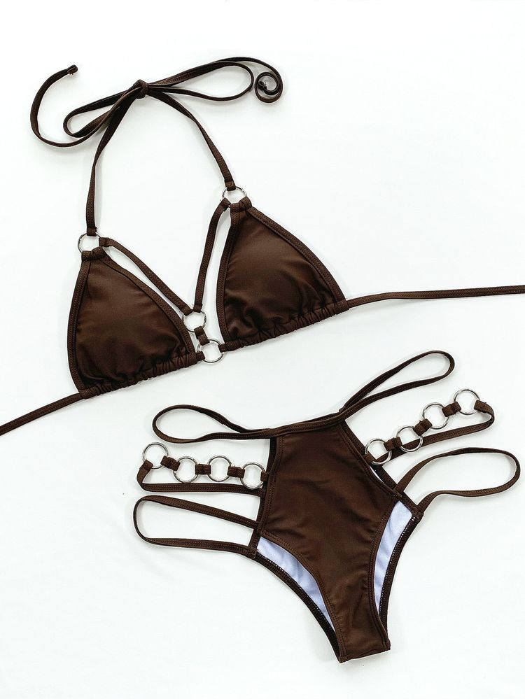 Swimsuit women's two-piece swimsuit triangle rim Sexy halter bikini set Solid swimsuit new bathing suits swimwear