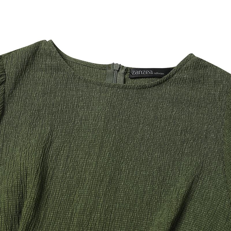 ZAZNEA Causal Loose Dress Ladies Elegant Work Vestido Women Summer Short Sleeeve Solid Sundress Fashion Loose Lace Up Dresses