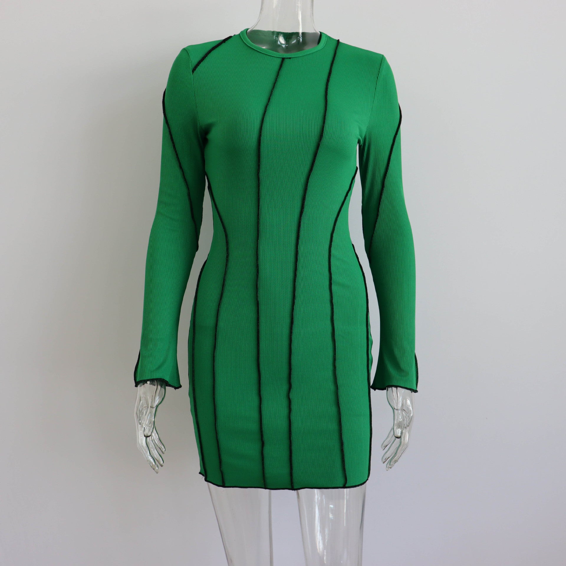 Sexy Club Rib Knit Y2K Mini Bodycon Party Women's Fall Stripe O-Neck Long Sleeve Fashion Dress 2023