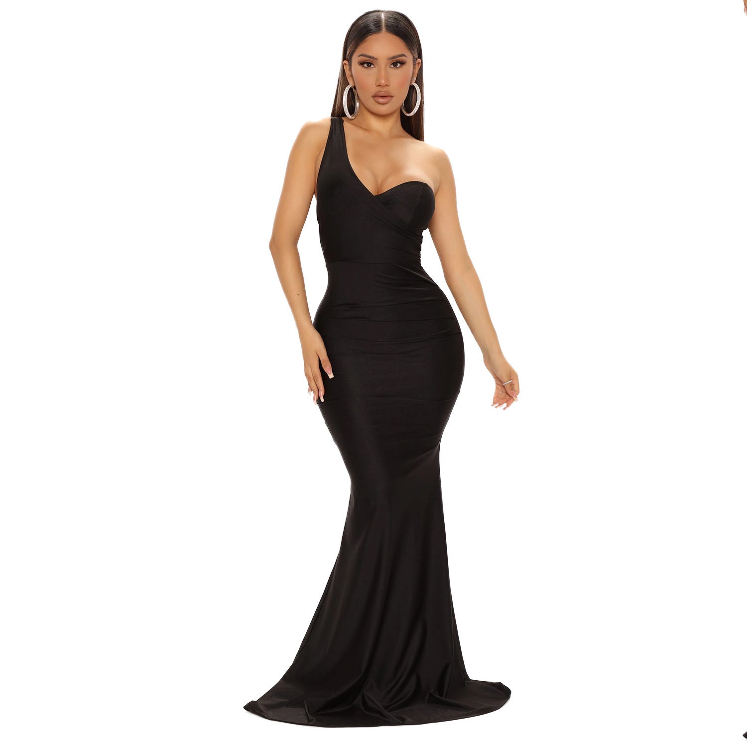 European and American dress women's fashion sexy ladies one-shoulder long dress women