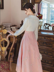 Retro  Dress Women Stitching Pink Elegant Midi Dress Women Korean Fashion One Piece Casual Dress