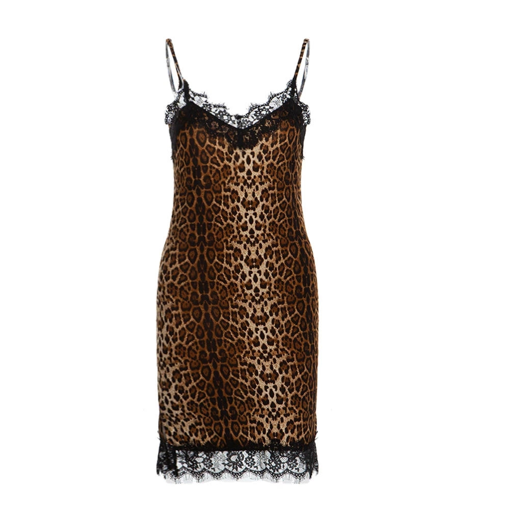 Hot Women's Nightie Sleepwear Women's Underwear Sexy Nightwear Dress Lace Sling V-neck Leopard Sexy Lingerie Nightgown Plus Size