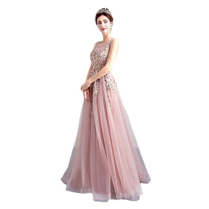 Best-selling new soft pink bride wedding toast dress dinner annual meeting performance dress 2021 summer tulle bridesmaid wedding dress