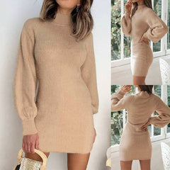 Leosoxs 2020 Autumn Winter Fashion Sexy Turtleneck Women's Mini Package Hip Dress Casual Bodycon Solid Long Sleeve Ladies Dress