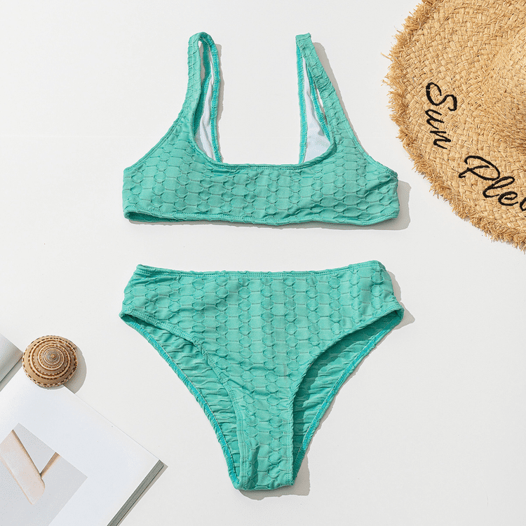 Swimsuit European and American Fashion Round Neck Split Solid Color Bikini Set