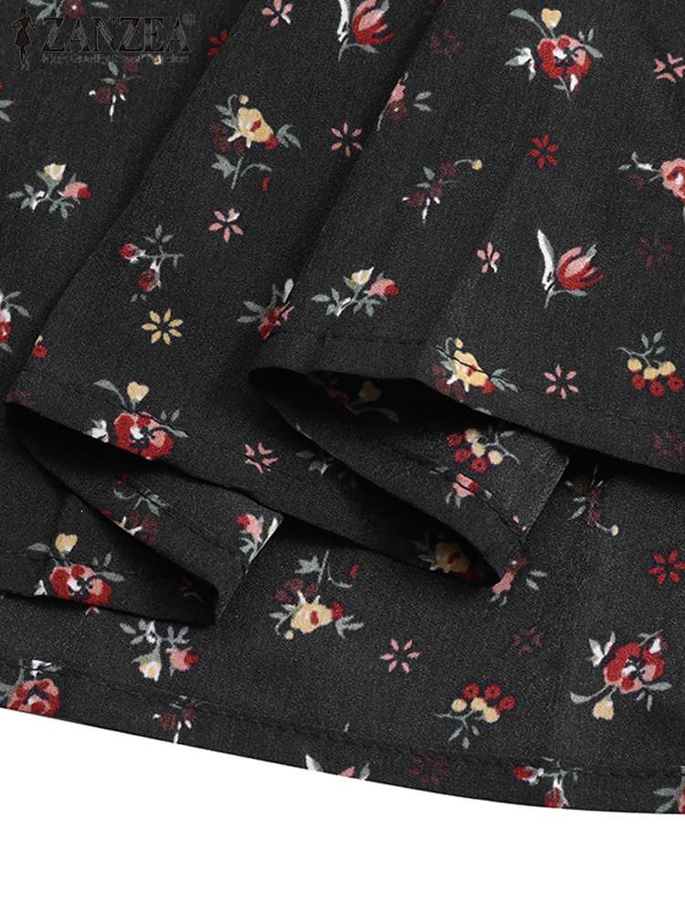 فستان صيفي بوهو نسائي للخريف مطبوع عليه زهور 2023 فستان طويل مكشكش فيستدو أنيق غير رسمي بأكمام منتفخة