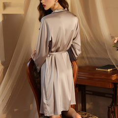 Summer new ladies sexy cardigan nightgown  -end light   silk fabric pajamas homewear