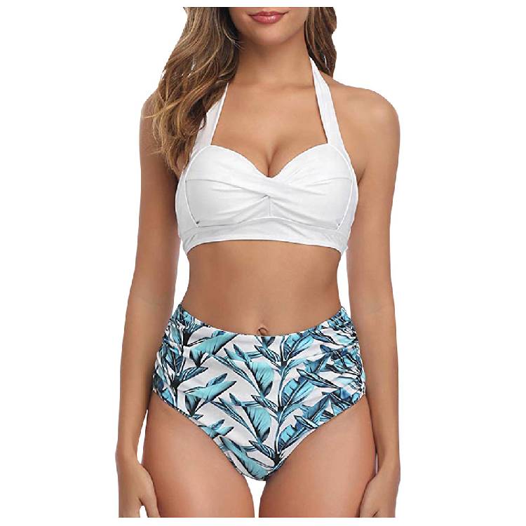 Leaf Print Bikini 2020 Female Swimsuit Women Swimwear Thong Push Up Bikinis Set High Waist Swimming Suits for Bathing Suit