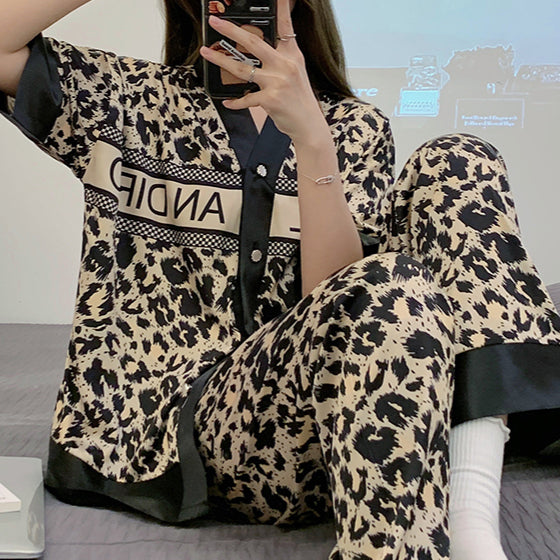 Ladies Pajamas Elegant Ice Silk Summer Long-sleeved Two-piece Sweet Homewear