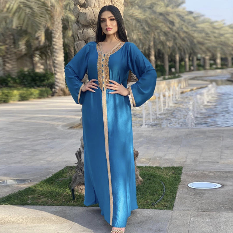 Moroccan kaftan Ramadan Eid Jalabiya Fashion Muslim Arabic  Abaya Dress Moroccan Kaftan Diamond Jalabiya Women Robe