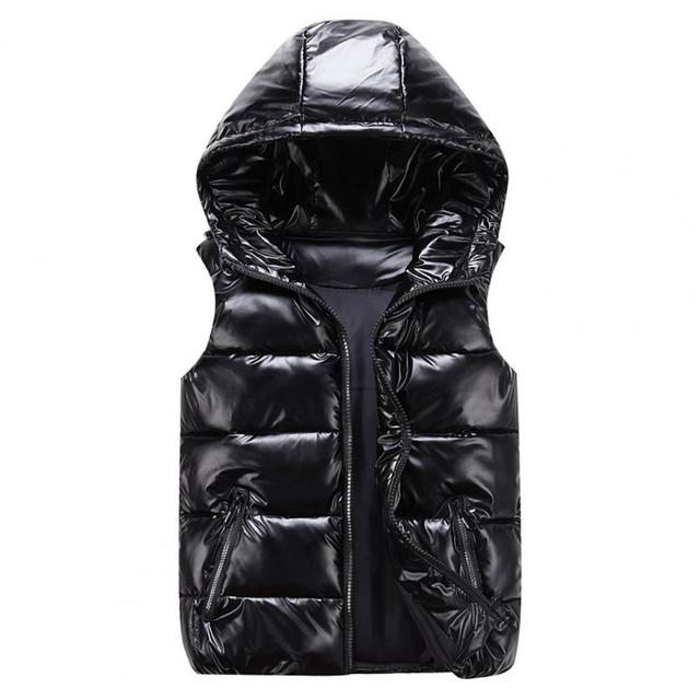 Women's Winter Vest Solid Color Hoodie Warm Stretch Hem Pocket Bright Color Quilted Tank Top Vest New Style For Daily Wear