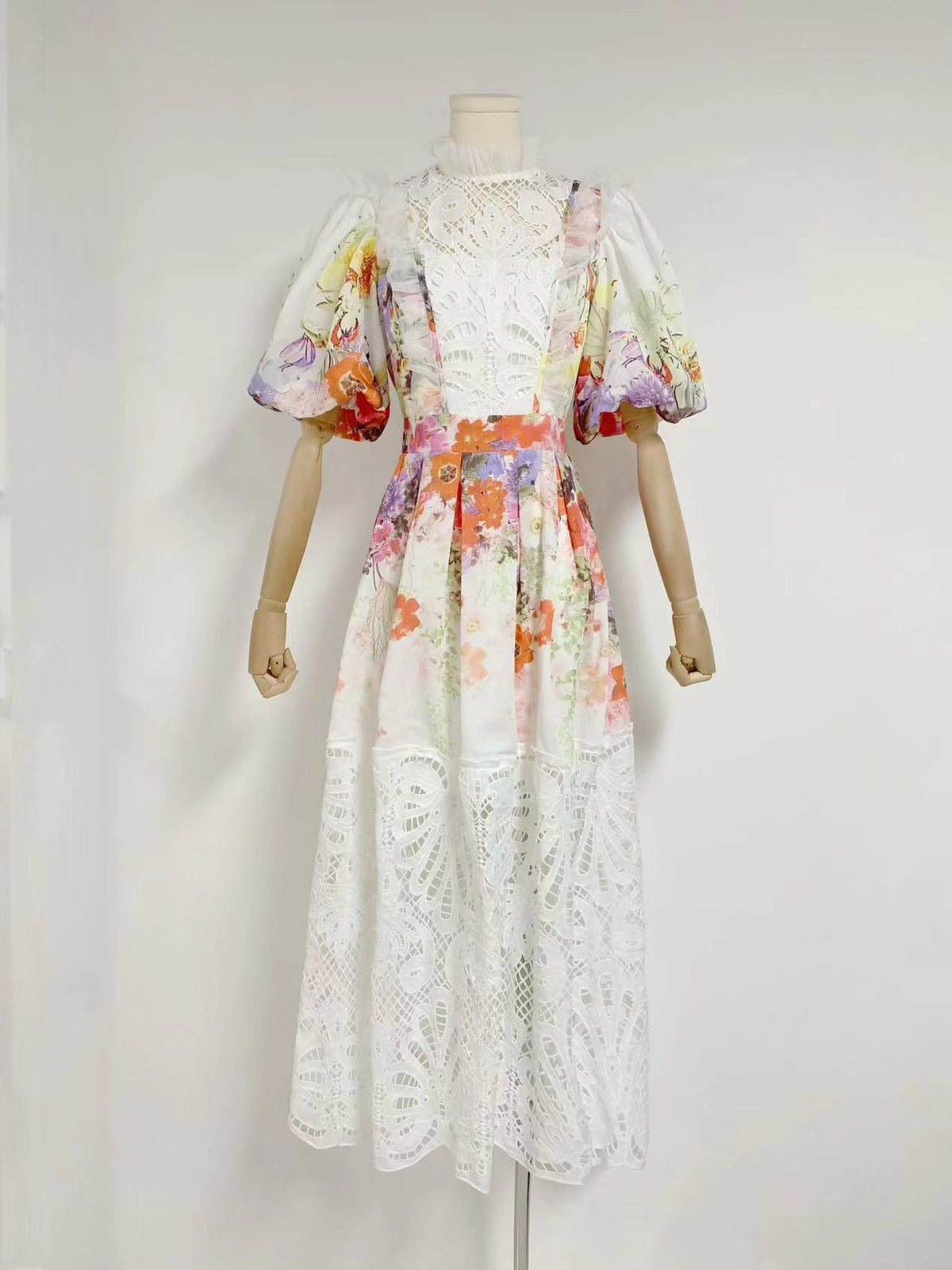 Cutout Lace Panel Pleated Dress