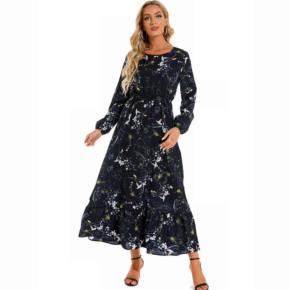 Sping Summer Bohemian Women Maxi Dress Casual Long Sleeve  Waist Beach Woman Chiffon Dresses Floral Vestidoes Mujer New