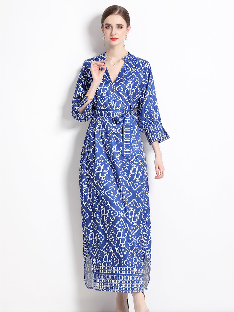 6009 real shot spot European and American fashion loose positioning printed dress