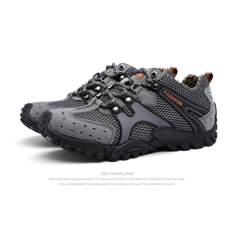 Summer men's shoes pedal outdoor sports and leisure leather shoes summer men's hiking breathable hollow mesh shoes