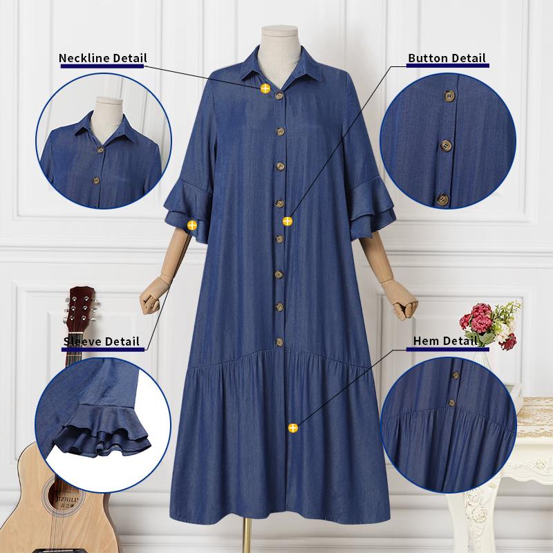 ZANZEA Women Elegant Dresses Solid Turn-Down-Collar Three Quarter Sleeves Calf Length Dress Fashion Holiday Casual Loose Ladies Vestido Plus Size