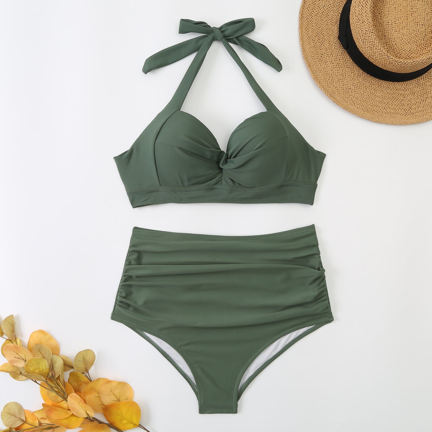 swimsuit female split solid color printed suspender bikini hard bag sexy swimsuit