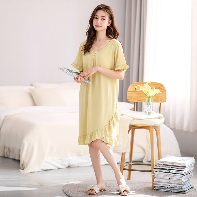 فستان صيفي نسائي جديد لعام 2023 مصنوع من القطن الرائع ومضاد للمحدب مع وسادة صدر فستان نوم خدمة منزلية بيجامات للسيدات بلون سادة