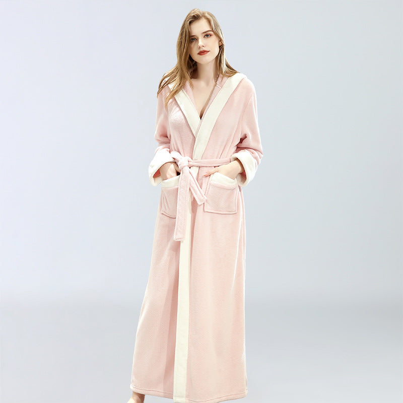 Ebay same style hooded nightdress women's autumn and winter dressing gown ladies long nightgown