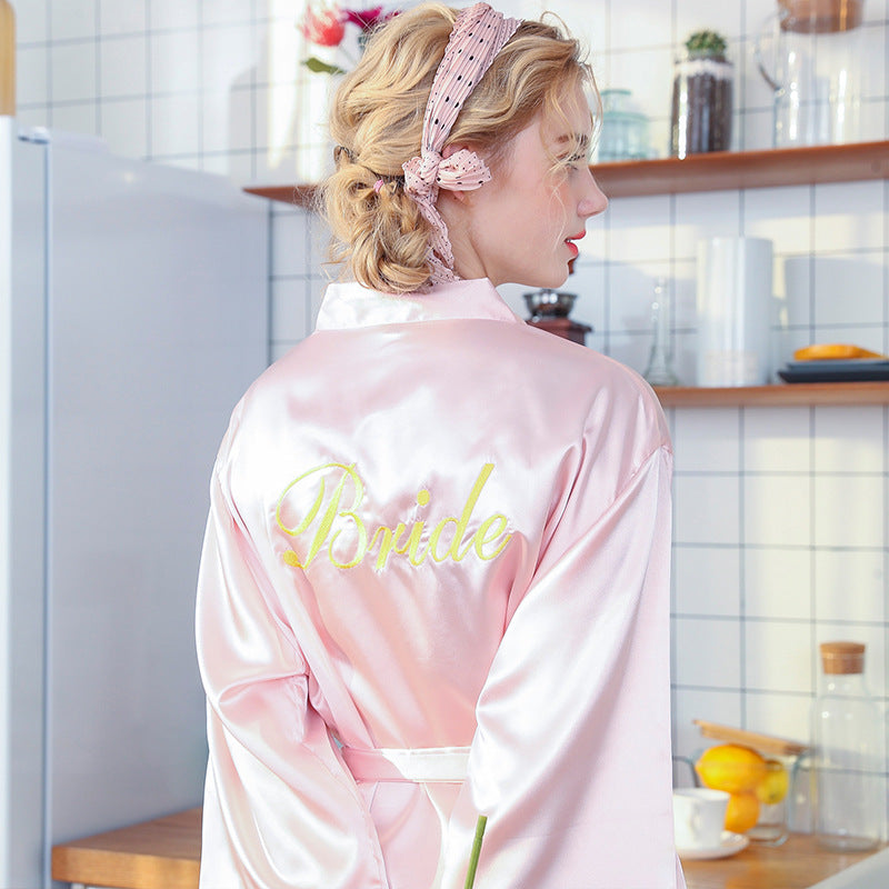 Ladies Silk Ice Silk Nightgown Wedding Robe  Bride Cardigan Robe Bridesmaid Dressing Robe