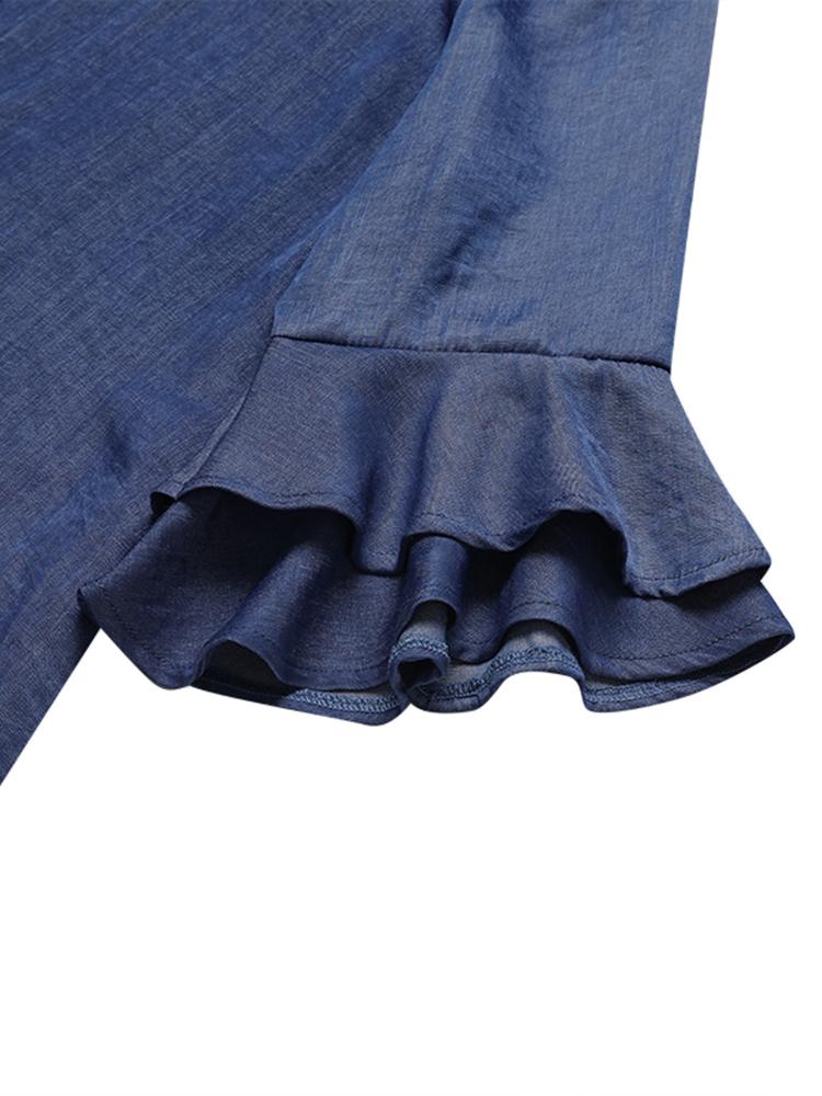 ZANZEA Women Elegant Dresses Solid Turn-Down-Collar Three Quarter Sleeves Calf Length Dress Fashion Holiday Casual Loose Ladies Vestido Plus Size