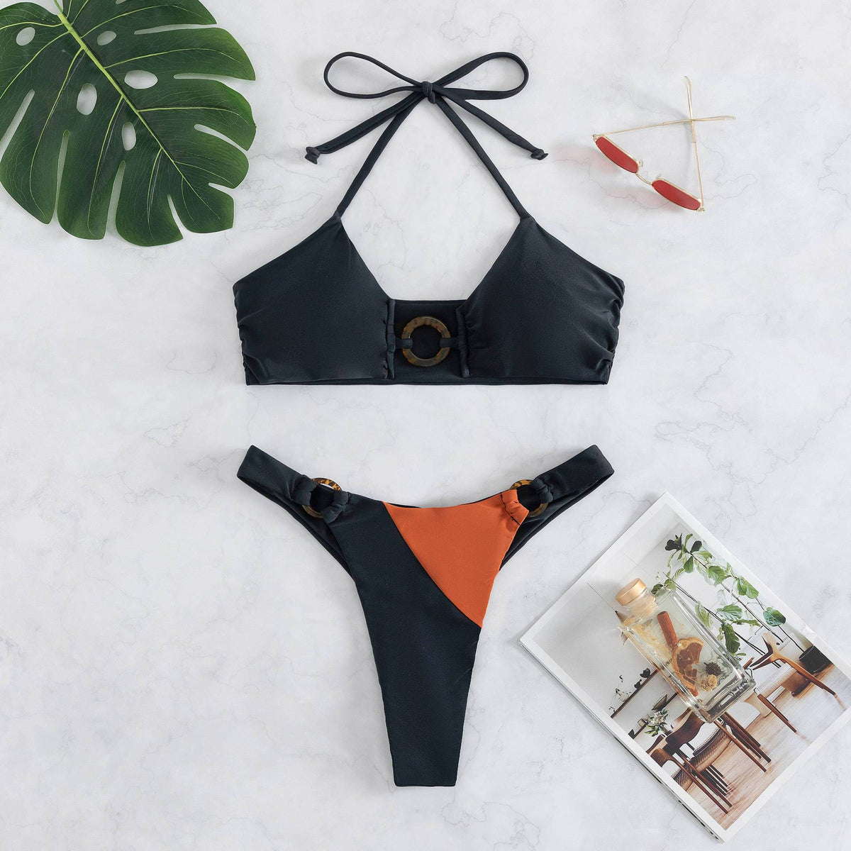 new  splicing Amazon sexy swimsuit European and American triangle large size female split swimsuit