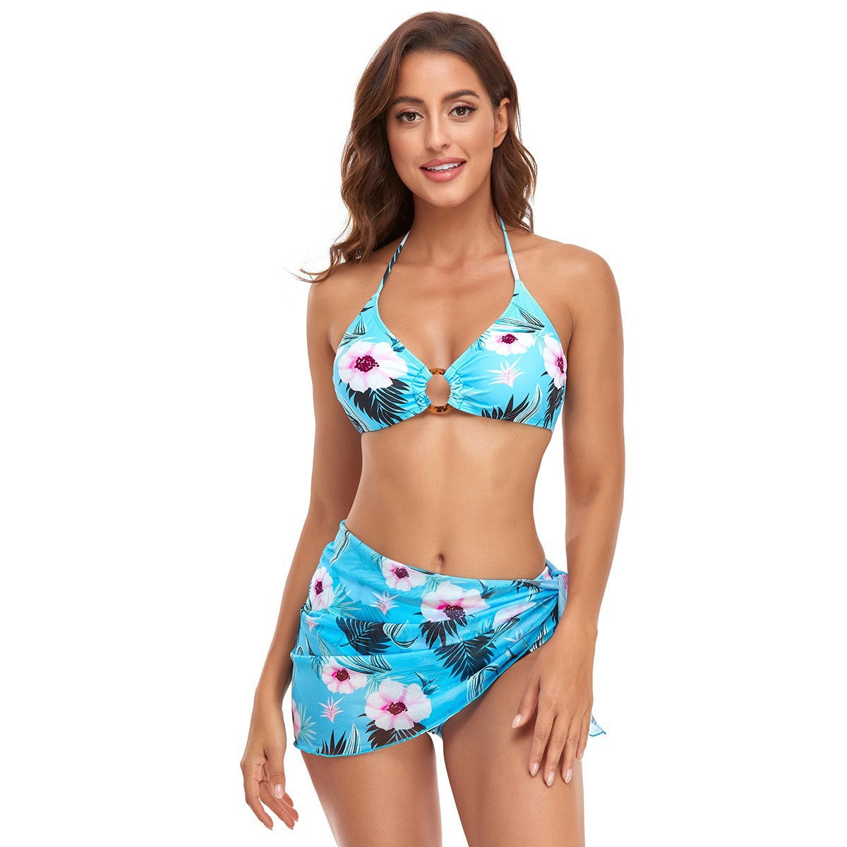 New European and American three-piece swimsuit wish triangle sub-system with halter neck foreign trade printing swimsuit
