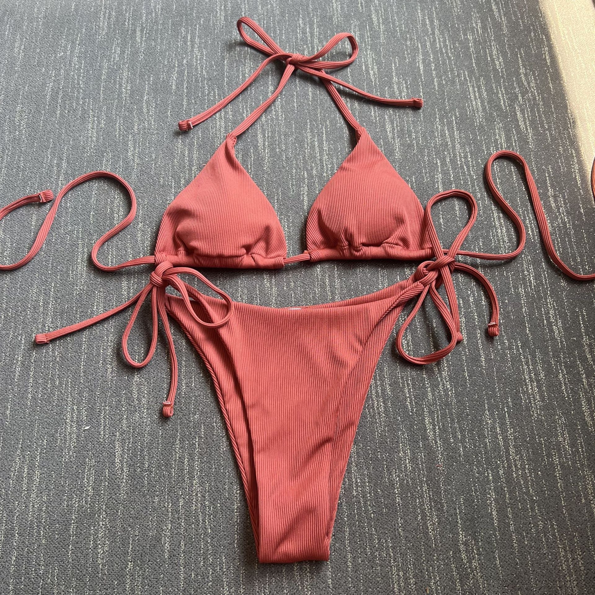 2023 new sexy three-point small pit strip split swimsuit