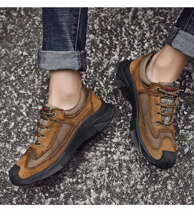 Men's shoes spring and summer men's leather outdoor sports casual shoes all-match leather toe top layer cowhide soft bottom hiking shoes