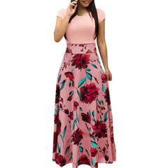 Floral Print Summer Boho Dress Women Casual Short Sleeve Patchwork Dress Ladies Elegant Party Dress Long Maxi Dresses Vestidos