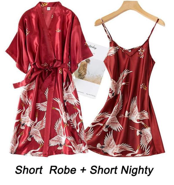 Women Rayon 2PCS Robe Set Bride Bridesmaid Wedding Robe Gown Lace Sexy Kimono Bathrobe Night Dress Casual Nightgown Sleepwear