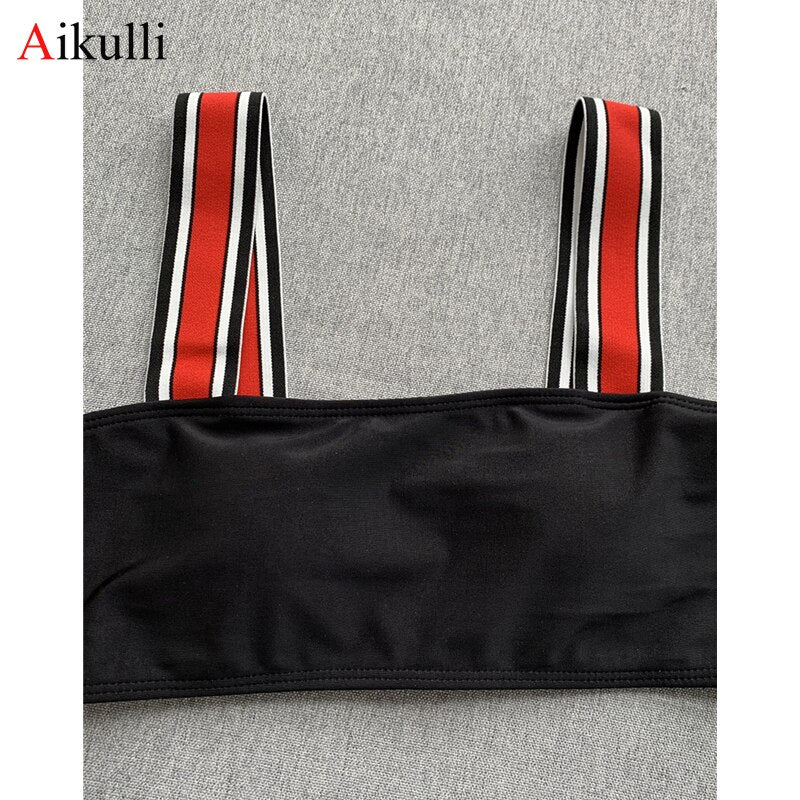 New Striped Bikinis Swimsuits Women Sports  Set 2021 Swimwear Summer Bandage Swimming Beachwear Female Beach Bathing Suits
