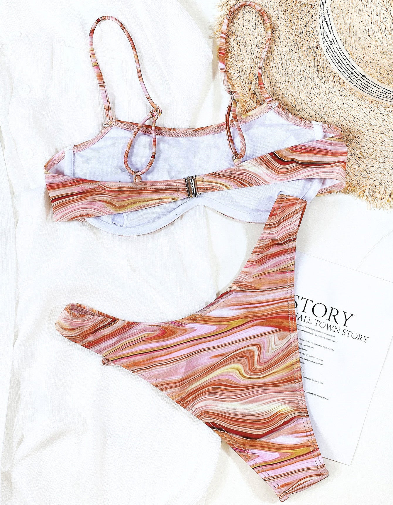 Split swimsuit European and American ladies water ripple quicksand print